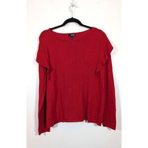 a.n.a A New Approach Red Pullover Sweater XL Long Sleeve Lightweight Ruffle